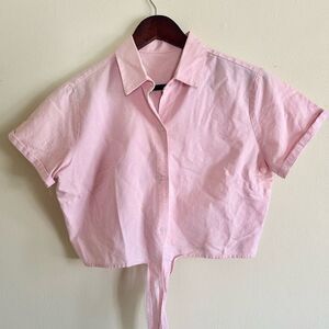 Vintage cotton tie front polo shirt pink s